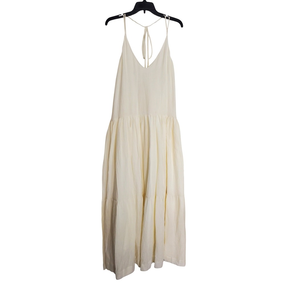 Coastal Cowgirl Maxi Dress Cream Cotton Tiered Boho Beach Wedding Gown XS